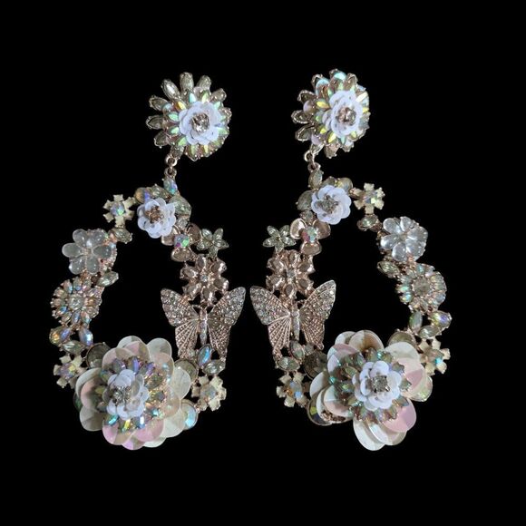 Amazon.com: Butterfly Earrings, Blue Butterfly Tassel  Elegant Floral Crystal And Rhinestone Butterfly Earrings